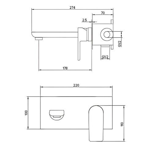 BATERIA UMYWALKOWA ŁAZIENKOWA ŚCIENNA PODTYNKOWA DŁUGA WYLEWKA F05K CZARNA