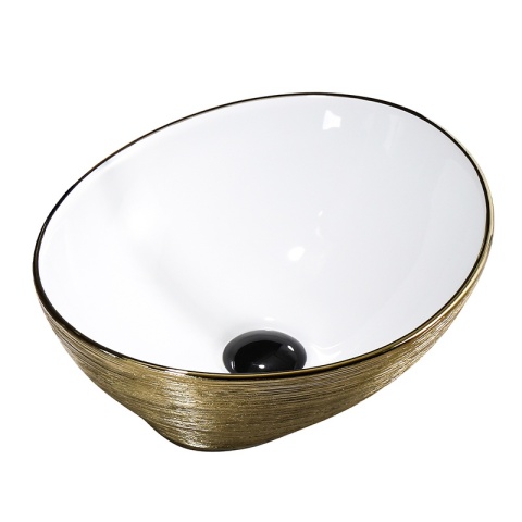 UMYWALKA NABLATOWA CERAMICZNA OWALNA LUMO-GL-BR-405 ZŁOTA SZCZOTKOWANA 33x40 CM