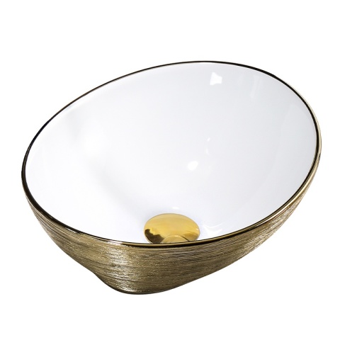 UMYWALKA NABLATOWA CERAMICZNA OWALNA LUMO-GL-BR-405 ZŁOTA SZCZOTKOWANA 33x40 CM