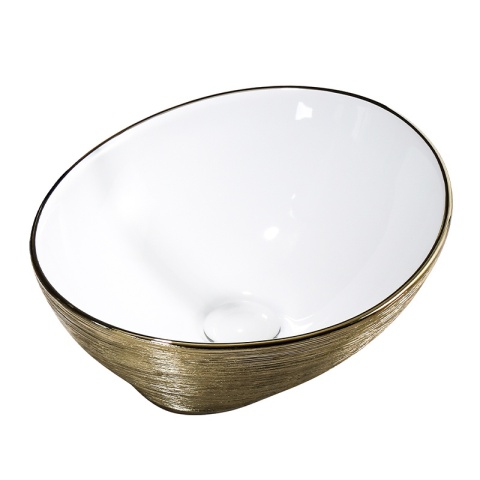 UMYWALKA NABLATOWA CERAMICZNA OWALNA LUMO-GL-BR-405 ZŁOTA SZCZOTKOWANA 33x40 CM