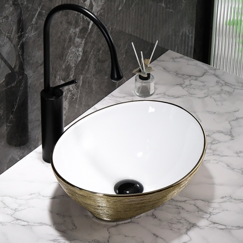 UMYWALKA NABLATOWA CERAMICZNA OWALNA LUMO-GL-BR-405 ZŁOTA SZCZOTKOWANA 33x40 CM