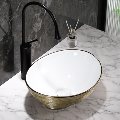 UMYWALKA NABLATOWA CERAMICZNA OWALNA LUMO-GL-BR-405 ZŁOTA SZCZOTKOWANA 33x40 CM