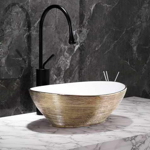 UMYWALKA NABLATOWA CERAMICZNA OWALNA LUMO-GL-BR-405 ZŁOTA SZCZOTKOWANA 33x40 CM