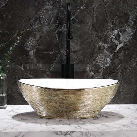 UMYWALKA NABLATOWA CERAMICZNA OWALNA LUMO-GL-BR-405 ZŁOTA SZCZOTKOWANA 33x40 CM