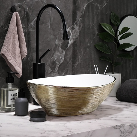 UMYWALKA NABLATOWA CERAMICZNA OWALNA LUMO-GL-BR-405 ZŁOTA SZCZOTKOWANA 33x40 CM