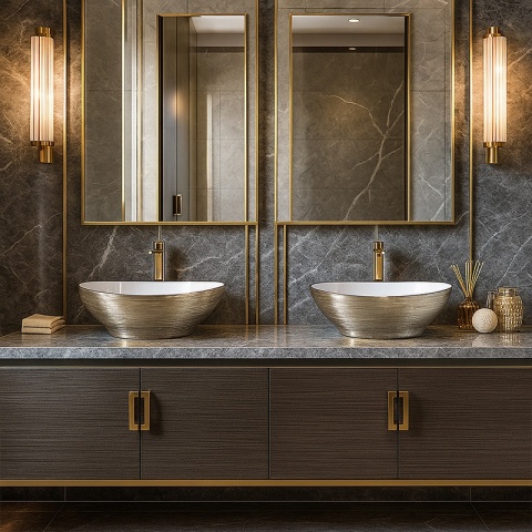 UMYWALKA NABLATOWA CERAMICZNA OWALNA LUMO-GL-BR-405 ZŁOTA SZCZOTKOWANA 33x40 CM