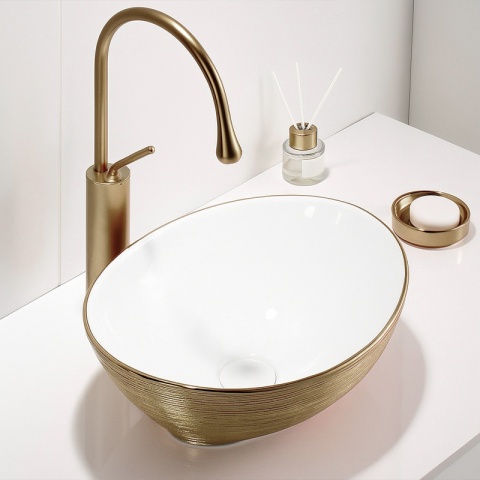 UMYWALKA NABLATOWA CERAMICZNA OWALNA LUMO-GL-BR-405 ZŁOTA SZCZOTKOWANA 33x40 CM