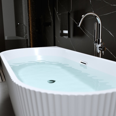 WANNA PRZYŚCIENNA RYFLOWANA CARLO2 517D2 BIAŁA PRZELEW CHROM 170x75 CM