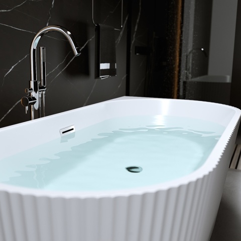 WANNA PRZYŚCIENNA RYFLOWANA CARLO2 517D2 BIAŁA PRZELEW CHROM 170x75 CM