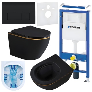 ZESTAW PODTYNKOWY WC STELAŻ GEBERIT DUOFIX MISKA MIZU-MTB-GL-RIM-03 PRZYCISK DELTA 50 CZARNY POŁYSK
