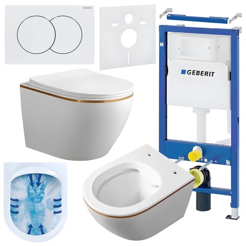 ZESTAW PODTYNKOWY WC STELAŻ GEBERIT DUOFIX MISKA MIZU-WH-GL-RIM-03 PRZYCISK DELTA 01 BIAŁY