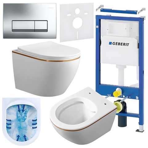 ZESTAW PODTYNKOWY WC STELAŻ GEBERIT DUOFIX MISKA MIZU-WH-GL-RIM-03 PRZYCISK DELTA 50 CHROM