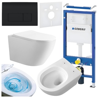 ZESTAW PODTYNKOWY WC STELAŻ GEBERIT DUOFIX MISKA MIZU-WH-TR-03 PRZYCISK DELTA 50 CZARNY POŁYSK
