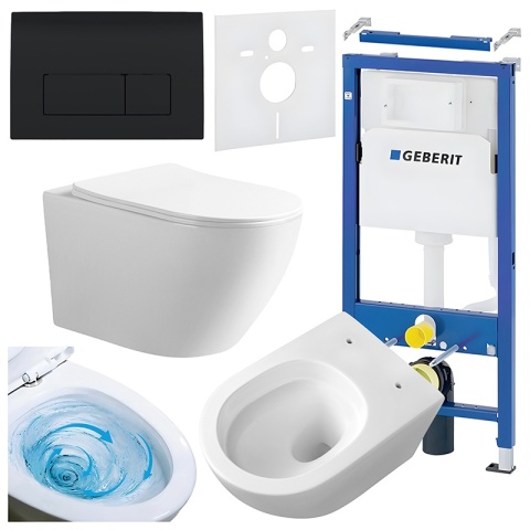 ZESTAW PODTYNKOWY WC STELAŻ GEBERIT DUOFIX MISKA MIZU-WH-TR-03 PRZYCISK DELTA 50 CZARNY POŁYSK