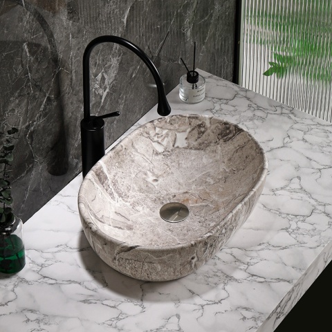 UMYWALKA NABLATOWA CERAMICZNA OWALNA NEO-MAR2-480 SZARY MARMUR MAT 48x34 CM