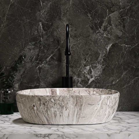 UMYWALKA NABLATOWA CERAMICZNA OWALNA NEO-MAR2-480 SZARY MARMUR MAT 48x34 CM