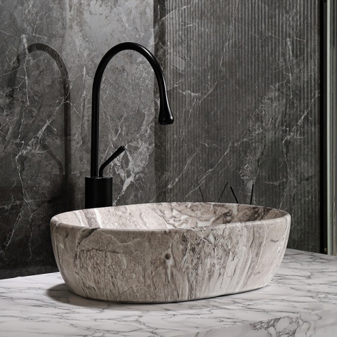 UMYWALKA NABLATOWA CERAMICZNA OWALNA NEO-MAR2-480 SZARY MARMUR MAT 48x34 CM