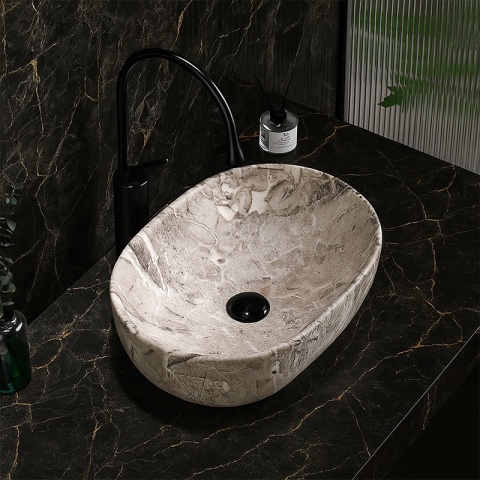 UMYWALKA NABLATOWA CERAMICZNA OWALNA NEO-MAR2-480 SZARY MARMUR MAT 48x34 CM