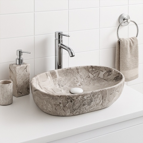 UMYWALKA NABLATOWA CERAMICZNA OWALNA NEO-MAR2-480 SZARY MARMUR MAT 48x34 CM