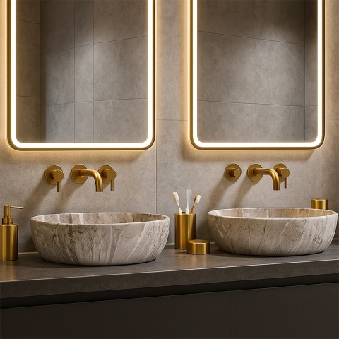 UMYWALKA NABLATOWA CERAMICZNA OWALNA NEO-MAR2-480 SZARY MARMUR MAT 48x34 CM