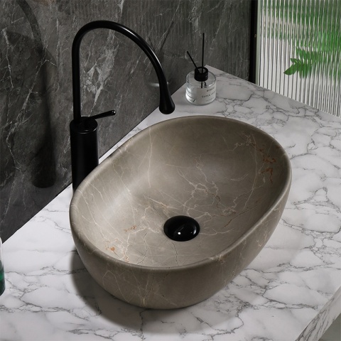 UMYWALKA NABLATOWA CERAMICZNA MARMUROWA OWALNA NEO-MAR9-480 BEŻOWY MARMUR 48x34 CM