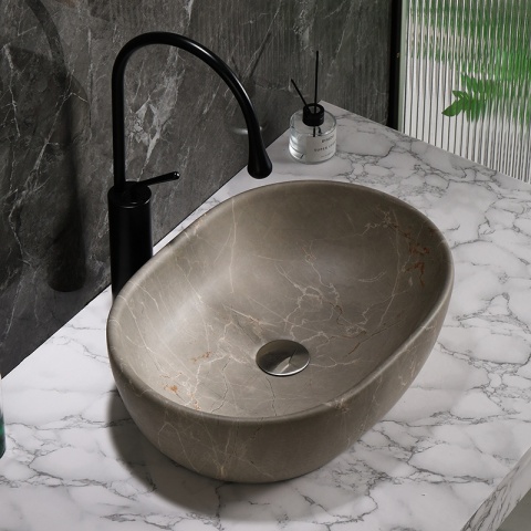 UMYWALKA NABLATOWA CERAMICZNA MARMUROWA OWALNA NEO-MAR9-480 BEŻOWY MARMUR 48x34 CM