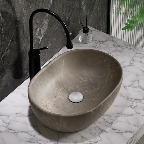 UMYWALKA NABLATOWA CERAMICZNA MARMUROWA OWALNA NEO-MAR9-480 BEŻOWY MARMUR 48x34 CM