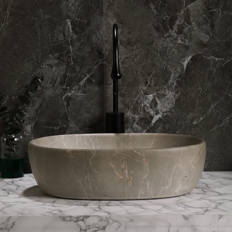 UMYWALKA NABLATOWA CERAMICZNA MARMUROWA OWALNA NEO-MAR9-480 BEŻOWY MARMUR 48x34 CM