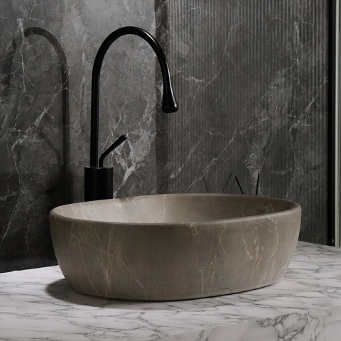 UMYWALKA NABLATOWA CERAMICZNA MARMUROWA OWALNA NEO-MAR9-480 BEŻOWY MARMUR 48x34 CM
