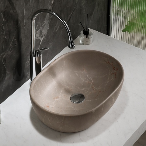 UMYWALKA NABLATOWA CERAMICZNA MARMUROWA OWALNA NEO-MAR9-480 BEŻOWY MARMUR 48x34 CM