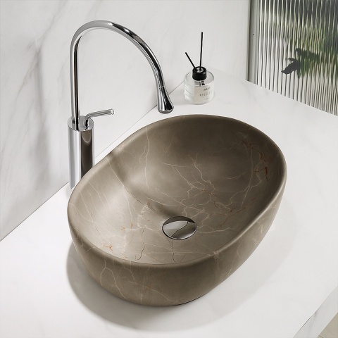 UMYWALKA NABLATOWA CERAMICZNA MARMUROWA OWALNA NEO-MAR9-480 BEŻOWY MARMUR 48x34 CM