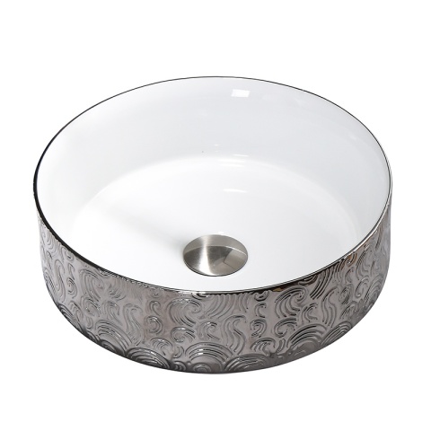 UMYWALKA NABLATOWA CERAMICZNA OKRĄGŁA LAVA-WH-SV-MOD3-360 SREBRNA 36x12 CM