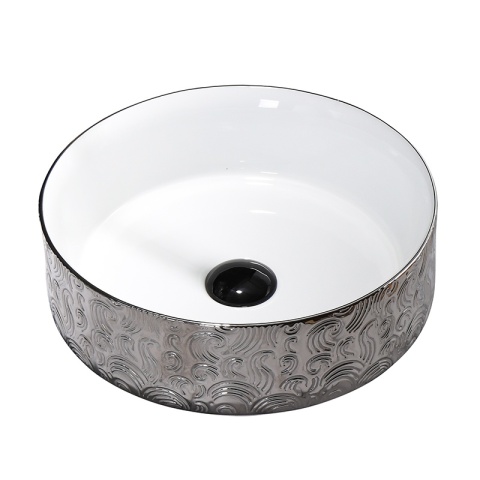 UMYWALKA NABLATOWA CERAMICZNA OKRĄGŁA LAVA-WH-SV-MOD3-360 SREBRNA 36x12 CM