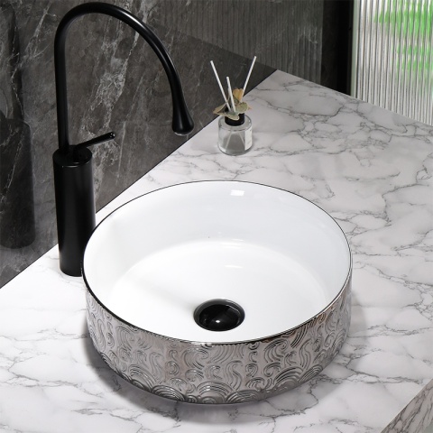 UMYWALKA NABLATOWA CERAMICZNA OKRĄGŁA LAVA-WH-SV-MOD3-360 SREBRNA 36x12 CM