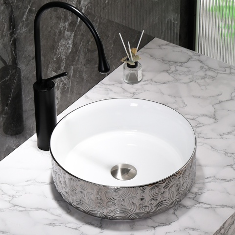 UMYWALKA NABLATOWA CERAMICZNA OKRĄGŁA LAVA-WH-SV-MOD3-360 SREBRNA 36x12 CM