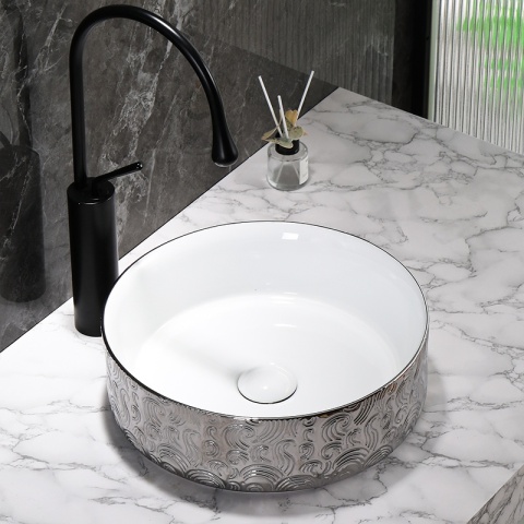 UMYWALKA NABLATOWA CERAMICZNA OKRĄGŁA LAVA-WH-SV-MOD3-360 SREBRNA 36x12 CM