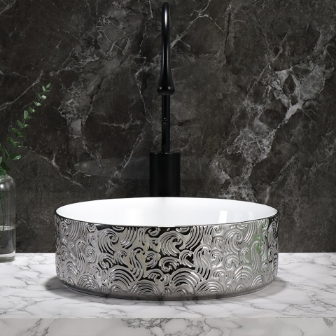 UMYWALKA NABLATOWA CERAMICZNA OKRĄGŁA LAVA-WH-SV-MOD3-360 SREBRNA 36x12 CM