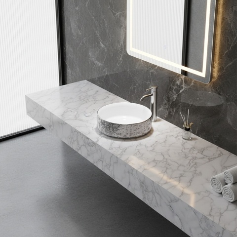 UMYWALKA NABLATOWA CERAMICZNA OKRĄGŁA LAVA-WH-SV-MOD3-360 SREBRNA 36x12 CM