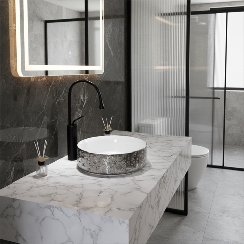 UMYWALKA NABLATOWA CERAMICZNA OKRĄGŁA LAVA-WH-SV-MOD3-360 SREBRNA 36x12 CM