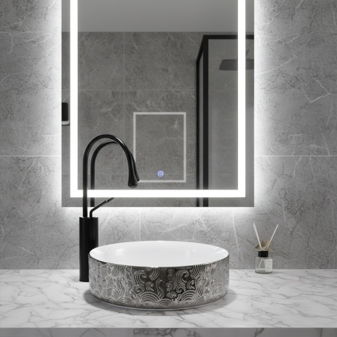 UMYWALKA NABLATOWA CERAMICZNA OKRĄGŁA LAVA-WH-SV-MOD3-360 SREBRNA 36x12 CM