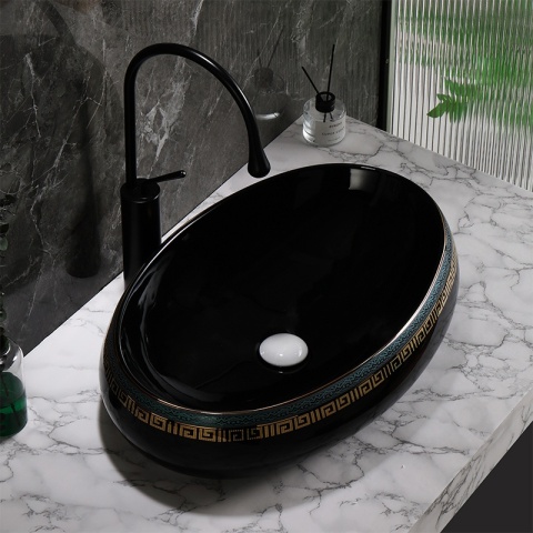 UMYWALKA NABLATOWA CERAMICZNA OWALNA CARI-BL-MOD2-600 CZARNY POŁYSK 60x40 CM