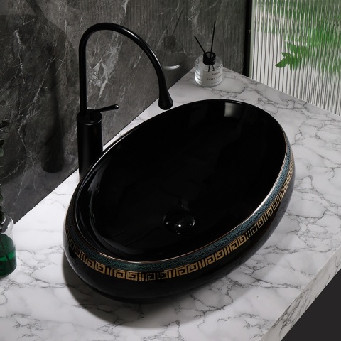 UMYWALKA NABLATOWA CERAMICZNA OWALNA CARI-BL-MOD2-600 CZARNY POŁYSK 60x40 CM