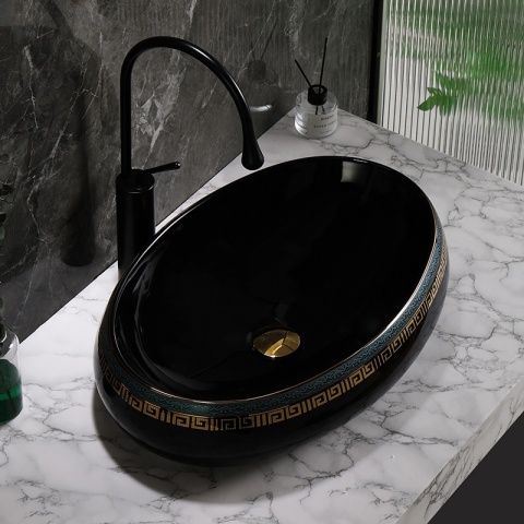 UMYWALKA NABLATOWA CERAMICZNA OWALNA CARI-BL-MOD2-600 CZARNY POŁYSK 60x40 CM