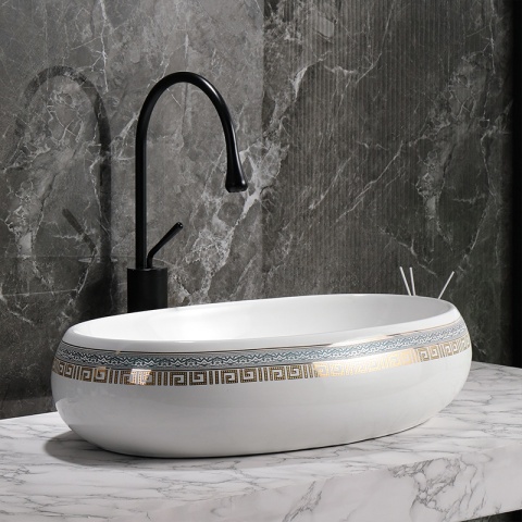 UMYWALKA NABLATOWA CERAMICZNA OWALNA CARI-WH-MOD2-600 BIAŁY POŁYSK 60x40 CM