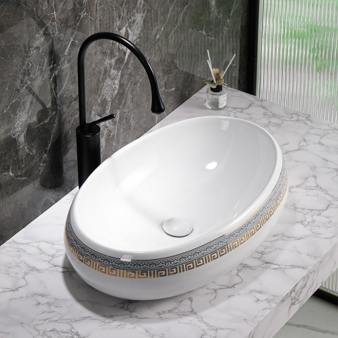 UMYWALKA NABLATOWA CERAMICZNA OWALNA CARI-WH-MOD2-600 BIAŁY POŁYSK 60x40 CM