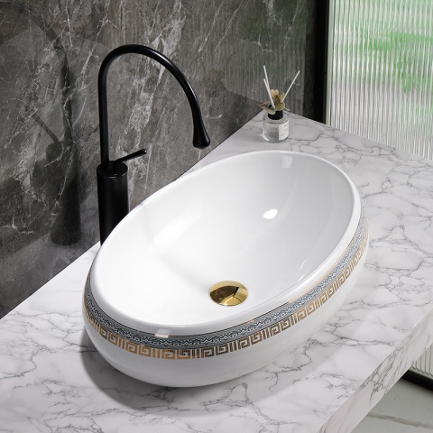 UMYWALKA NABLATOWA CERAMICZNA OWALNA CARI-WH-MOD2-600 BIAŁY POŁYSK 60x40 CM