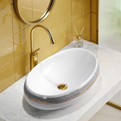 UMYWALKA NABLATOWA CERAMICZNA OWALNA CARI-WH-MOD2-600 BIAŁY POŁYSK 60x40 CM