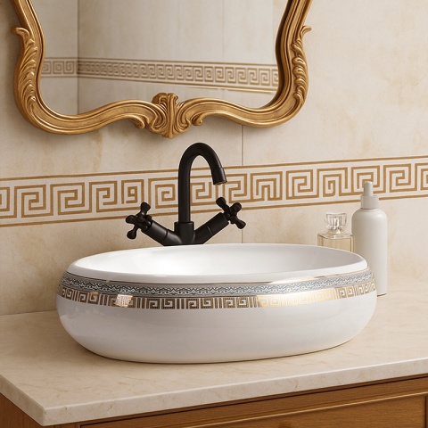 UMYWALKA NABLATOWA CERAMICZNA OWALNA CARI-WH-MOD2-600 BIAŁY POŁYSK 60x40 CM