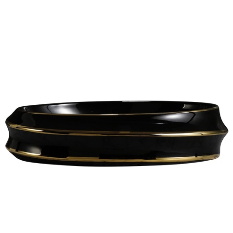 UMYWALKA NABLATOWA CERAMICZNA OWALNA YOKO-BL-GL-LN-600 CZARNY ZŁOTY POŁYSK 60x40 CM