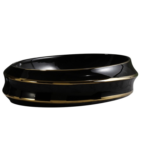 UMYWALKA NABLATOWA CERAMICZNA OWALNA YOKO-BL-GL-LN-600 CZARNY ZŁOTY POŁYSK 60x40 CM